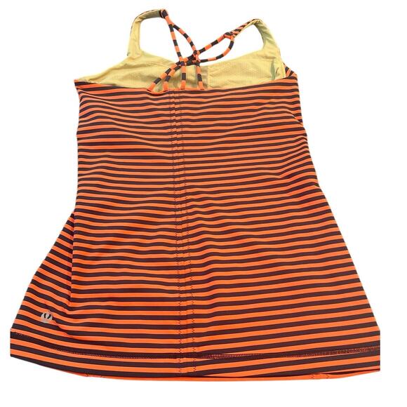 EUC - Lululemon Free To Be Tank Top in orange and navy striped pattern. Size 6 - Picture 5 of 7